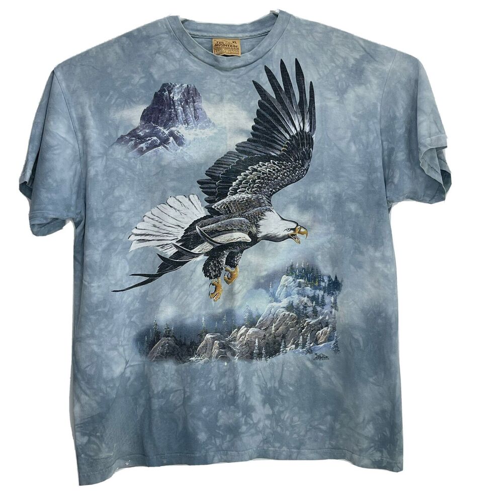 Vintage The Mountain - Eagle T-Shirt Tie Dye Ted Blaylock Blue 1997 XL Usa